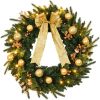 24in Pre-lit Battery Powered Christmas Wreath with Remote, Lighted Artificial Xmas Wreath with 50 Warm Lights and 120 PVC Tips and Ornaments