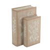 Set of 2 Decorative Book Boxes with Soft Multi-Colored Floral Motifs, L: 7x3x10.5" S: 5x2x8.5"