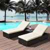 Outsunny Outdoor Lounge Chairs Set of 2 with 5-Level Angles Adjust Backrest, Thick Cushions, & Matching Table, for Pool Side, Cream White