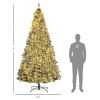 HOMCOM 9' Prelit Artificial Flocked Christmas Trees, with Snow Frosted Branches, Warm White LED Lights, Auto Open