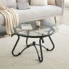 2-Piece Coffee Table Set, Tempered Glass Surface& Sturdy Metal Frame, Coffee Table with End Side Table, Round Small Side Table Sets for Living Room