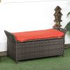 Outsunny Patio Wicker Storage Bench Red 27 Gallon Outdoor PE Rattan Furniture Large Capacity Footstool Rectangle Box