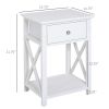 HOMCOM Modern Accent Table, Flat White, with Drawer, Shelf, for Bedroom, Living Room
