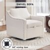 011-Teddy Fabric 360° Swivel Accent Chair with Upholstered,One Back Pillow,Armrest with Rivets Craftsmanship