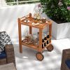 2 Tier Rolling Serving Cart with Wine Bottle Holders and 2 Rubber Wheels