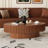 Oval Coffee Table Handcrafted Relief Sturdy Pedestal Wooden Olive-Shaped Tea Table for Living Room
