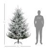 HOMCOM 7.5 FT Artificial Christmas Tree, Flocked Hinged Xmas Tree with 1218 Tips, Steel Base, Auto Open, Green