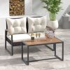 2 Pieces Patio PE Wicker Furniture Set with Acacia Wood Coffee Table