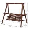 Outsunny Dual-Seater Garden Swing Bench with Frame & Auxiliary Tables, Weathered Look for Outdoor Areas|