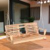 Outsunny 3-Seater Porch Swing Bench Wooden Patio Swing with Folding Table Cup Holders Natural 440lbs