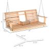 Outsunny 3-Seater Porch Swing Bench Wooden Patio Swing with Folding Table Cup Holders Natural 440lbs
