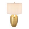 D15x25.7" Round Aluminum Sheet Gold Table Lamp with White Fabric Shade (Lamp Shade Assembly Required)