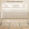 King Size Bed Frame with Upholstered Headboard, Modern Platform Bed Frame with Wood Slats, 1100 lbs Capacity, Cream