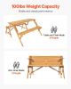 2-in-1 Transforming Interchangeable Picnic Table Wooden Table Bench Set Outdoor
