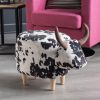 Black and White Velvet Cow-Shaped Ottoman, Cute Wood Foot Stool Shoes Changing Seat with Cushioned for Adult Living Room, Bedroom, Nursery Gameroom