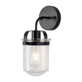 1-Light With Clear Glass Shade,Modern Sconce, Industrial Indoor  Light Fixture For Bathroom Living Room Bedroom Over Kitchen Sink,E26 Socket,No B (Color: black)