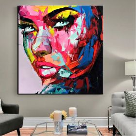 Handmade Oil Painting  Hand Painted Wall Art On Canvas Beauty Women Face Colorful Portrait Abstract Modern Home  Living Room hallway bedroom luxu (size: 70x70cm)