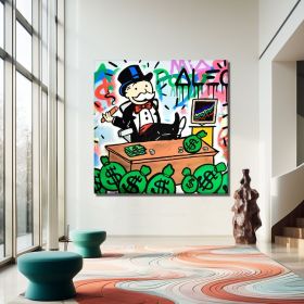 Hand Painted Cartoon Figure Oil Painting Rich Monopoly Alec Pop Art Graffiti Canvas Banksy Art Monopoly Graffiti Street Graffiti Wall Art (style: 01, size: 80x80cm)