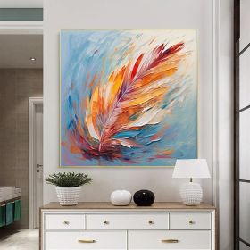 Handmade Oil Painting Original Abstract Feather Oil Painting on Canvas Large Wall Art Yellow Texture Painting Minimalist Art Custom Living Room D (style: 01, size: 150x150cm)