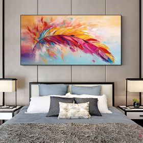 Handmade Oil Painting Colorful Feather Oil Painting on Canvas Large Wall Art Abstract Original Textured Painting Minimalist Art Custom Living Roo (style: 01, size: 70x140cm)