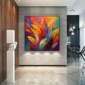 Handmade Oil Painting Original Colorful Oil Painting On Canvas Large Wall Art Abstract Colorful Feathers Painting Custom Painting Living room Hom (style: 01, size: 90x90cm)