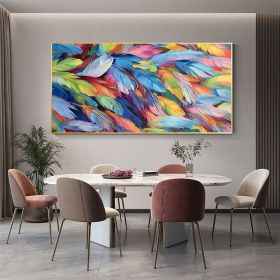 Handmade Oil Painting Abstract Colorful Feather Oil Painting on Canvas Large Wall Art Textured Original Painting Minimalist Art Custom Living Roo (style: 01, size: 150x220cm)