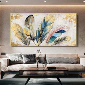 Handmade Oil Painting Original Animal Feather Oil Painting on Canvas Abstract Colorful Feather Canvas Wall Art Modern Minimalist Artwork for Livi (style: 01, size: 150x220cm)