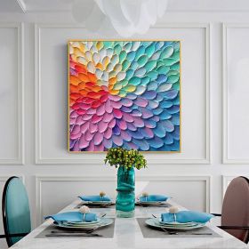 Handmade Oil Painting Original Rainbow Flower Oil Painting on Canvas Custom Extra Textured Wall Art Abstract Colorful Painting Modern Living room (style: 01, size: 60x60cm)
