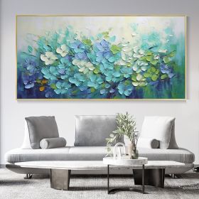 Hand Painted Oil Painting 3D Textured Canvas Oil Painting Blooming Flowers Original Art Blue Botanical Wall Art Spring Decor 100% Hand Knife Art (style: 01, size: 100x150)