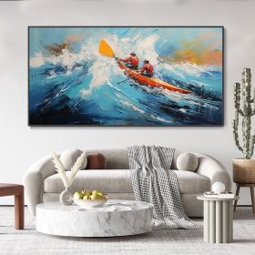 Hand Painted Oil Painting Custom Kayaking Sports Wall Art Original Water Surfing Sports Abstract Blue Ocean Canvas Oil Painting Minimalist Wall D (style: 01, size: 60X120cm)