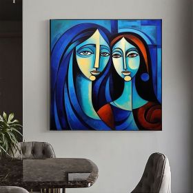 Hand Painted Oil Painting Abstract Beautiful Woman Oil Painting on Canvas Large Wall Art Original Blue Decor Minimalist Art Custom Painting Moder (style: 01, size: 120x120cm)