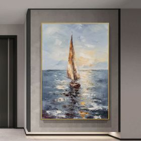 Hand Painted Oil Painting Large Abstract Sailboat Canvas Wall Art Texture Sailboat Oil Painting on Canvas Original Nautical Art Modern Seascape W (style: 01, size: 60x90cm)