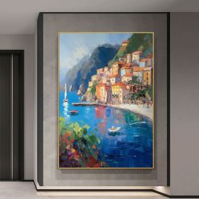 Hand Painted Oil Painting Original Mediterranean Landscape Oil Painting on canvas Coastal Beach Texture Oil Painting Acrylic Coastal Wall Art Dec (style: 01, size: 50x70cm)