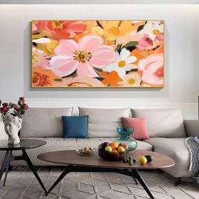 Hand Painted Oil Painting Pink Flower Oil Painting on Canvas Original Wall Decor Abstract Blooming Floral Painting Living room Home Decor Modern (style: 01, size: 40x80cm)