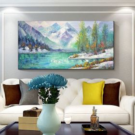 Hand Painted Oil Painting Snow mountain oil painting Large original oil painting Abstract art on canvas Living room oil painting Wall art nature (style: 01, size: 40x80cm)