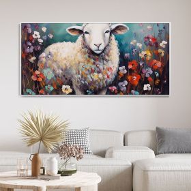 Hand Painted Oil Painting Hand Painted Creative Flower Field Sheep Canvas Oil Painting Large Original Animal Portrait Art Interesting Home Wall D (style: 01, size: 40x80cm)