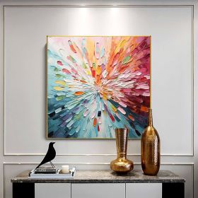 Hand Painted Oil Painting Original Colorful Oil Painting on Canvas Modern Textured Wall Art Abstract Leaves Art Decor Custom Gift Painting Living (style: 01, size: 70x70cm)