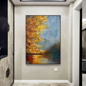 Handmade Oil Painting River Landscape Painting Original Oil Painting on Canvas Autumn Painting Trees Wall Art Boho Wall Decor Home Decor Bedroom (style: 01, size: 60x90cm)