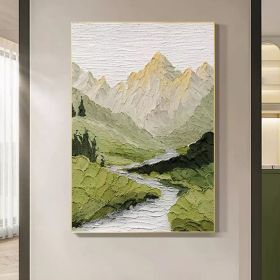 Hand Painted Oil Painting Large Textured Canvas Art Mountains Landscape Art Painting Green Abstract Wall Art Light Green Landscape Painting Sky A (style: 01, size: 50x70cm)