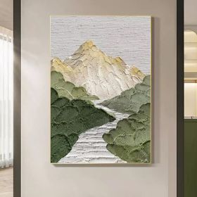 Hand Painted Oil Painting Mountains Landscape Art Painting Green Abstract Wall Art Large Textured Canvas Art Light Green Landscape Painting Sky A (style: 01, size: 90x120cm)