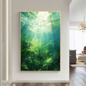 Hand Painted Oil Painting Abstract Water Scenery Oil Painting on Canvas Original Landscape Painting Living Room Home Decor Green Wall Art Custom (style: 01, size: 60x90cm)