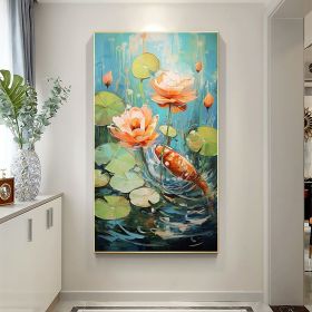 Hand Painted Oil Painting Large Abstract Lotus Oil Painting on Canvas Original Carp Painting Custom Wall Decor Living room Home Decor Large Pond (style: 01, size: 60X120cm)