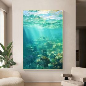 Hand Painted Oil Painting Abstract Underwater Landscape Oil Painting on Canvas Original Sunshine Painting Summer Wall Decor Living room Wall Deco (style: 01, size: 90x120cm)