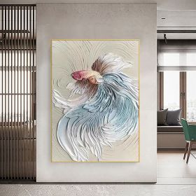 Hand Painted Oil Painting Original Betta Oil Painting on Canvas Large Textured Wall Art Abstract Colorful Art Custom Fish Painting Modern Living (style: 01, size: 90x120cm)