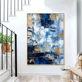 Handmade Oil Painting Canvas Wall Art Decorative Abstract Knife Painting Landscape Blue For Home Decor Rolled Frameless Unstretched Painting (style: 01, size: 50x70cm)