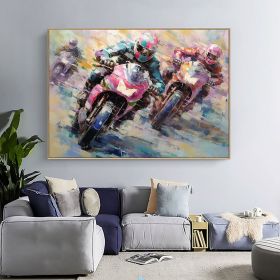 Hand Painted Oil Painting Motor Competition Oil Painting on Canvas Original Racer Art Decor Abstract Motorcycle Painting Living room Home Decor M (style: 01, size: 100x150cm)