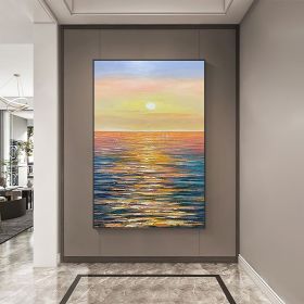 Hand Painted Oil Painting Large Sunset Seascape Oil Painting on Canvas Original Abstract Yellow Beach Landscape Painting Textured Wall Art Living (style: 01, size: 90x120cm)