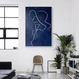 Hand Painted Oil Painting Navy Blue Woman Stick Figure Original Painting on Canvas Extra Large Huge Vertical Wall Art Livingroom Bedroom Minimali (style: 01, size: 60x90cm)