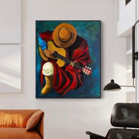 Hand Painted Oil Painting Abstract Portrait Wall Art Hand painted- Guitar Player Oil Paintings On Canvas Man with a Guitar - For Home Decoration (style: 01, size: 150x220cm)