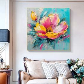 Hand Painted Oil Painting Original Flower Oil Painting On Canvas Large Wall Art Abstract Pink Floral Painting Custom Painting Modern Living Room (style: 01, size: 60x60cm)